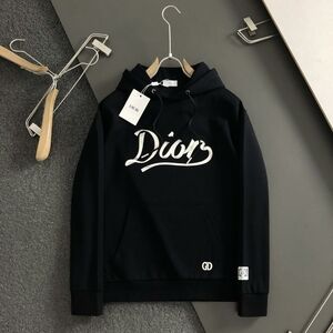 Dior autumn and winter top black woven embroidery GD hooded sweatshirt